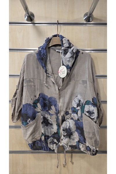 Park Moda Italian Cotton Hooded Jacket Floral Pattern