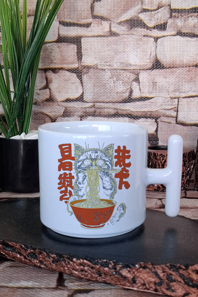 giftkonsept Ramen Cat Noodle 2 Printed Cute Japanese Manga Printed t Handle Latte Cup Mug Cup