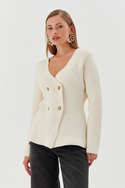 Shopping Shop Kruvaze Kapama Düğmeli Hırka EKRU