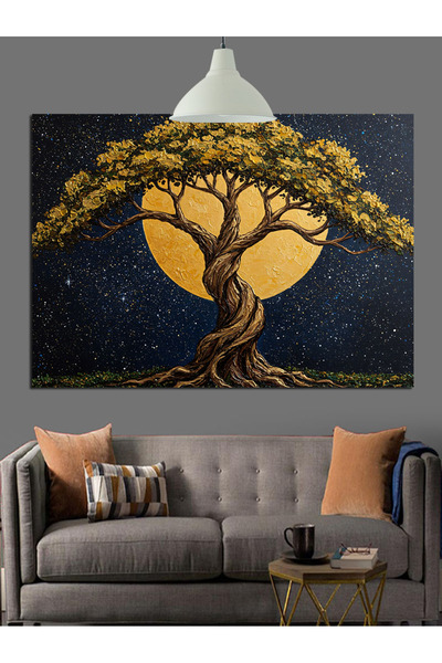 Tablo Mega Ay Işığında Büyük Ağaç Dekoratif Kanvas - Mdf Ahşap Tablo