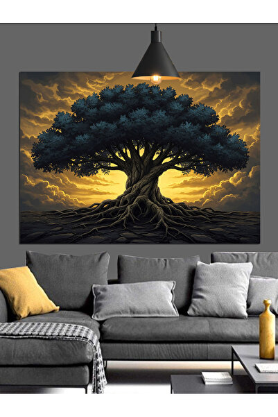 Artmeg Altın Işıklı Yaşlı Ağaç Dekoratif Kanvas - Mdf Ahşap Tablo