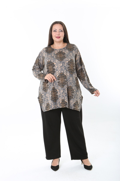 MODA LİZZA Women's Wool Viscose Lycra Fabric Patterned Large Size Tunic