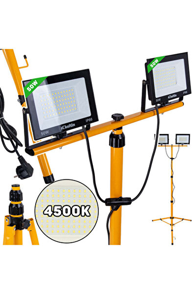 Keltin Proiector LED pentru casă 2 x 50 W cu trepied telescopic pentru construcții, alb neutru, 4500 K, K