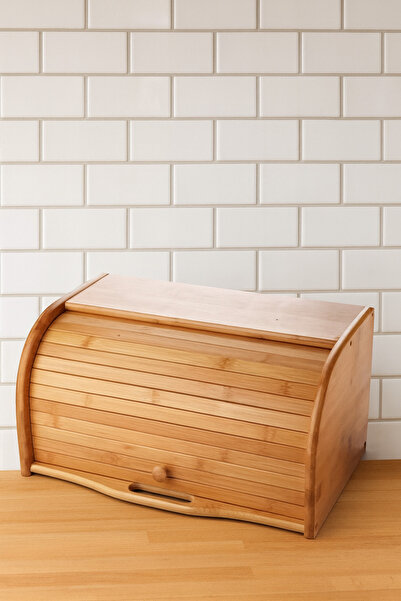 Çavdar Group خزانة خبز من الخيزران الخشبي - خزانة خبز مع غطاء للوضع على الطاولة