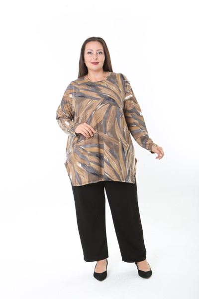 MODA LİZZA Women's Wool Viscose Lycra Fabric Patterned Large Size Tunic