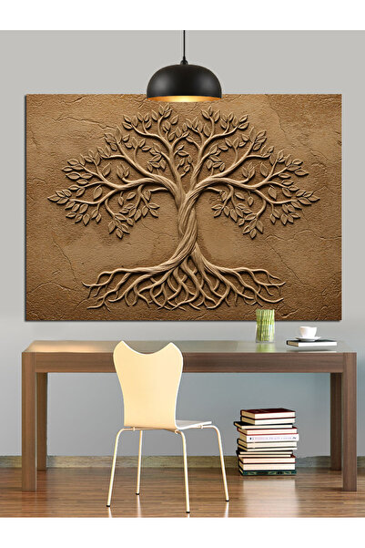 KanvasSepeti Kabartmalı Hayat Ağacı Tasarımı Yağlı boya Dokulu Yüksek kaliteli Kanvas Canvas Tablo 80 x 60 cm