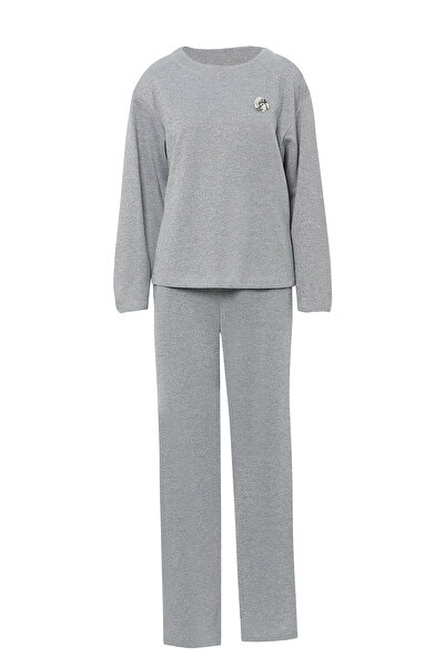 kı.we Broş Detaylı Beli Lastikli Simli Takım