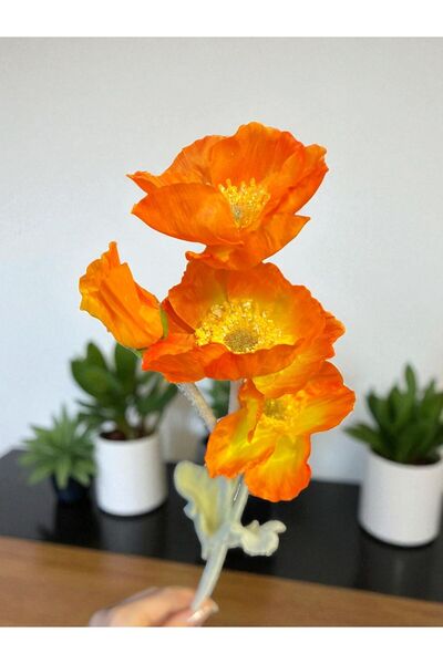 Happyland Yapay Çiçek 3'lü Gelincik Dalı Turuncu Renk 60 cm Gelincik HPY-26132