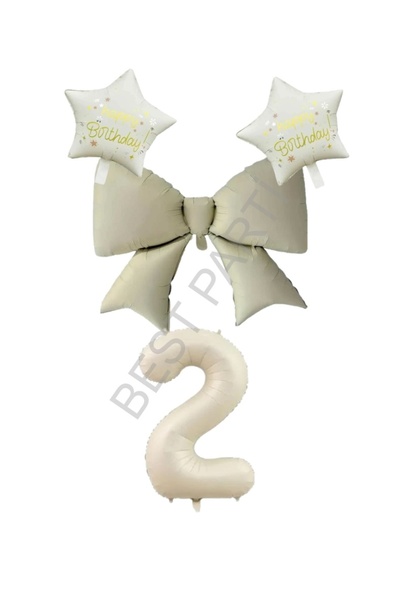 BEST PARTİ DOĞUM GÜNÜ PARTİ SÜSLERİ Cream Color Star Bow Number Foil Balloon ...