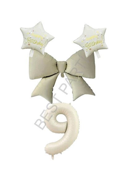 BEST PARTİ DOĞUM GÜNÜ PARTİ SÜSLERİ Cream Color Star Bow Number Foil Balloon ...