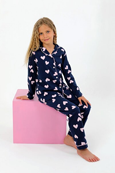 vitmo Dívčí pyžamový set Heartie s dlouhým rukávem z 100% bavlny na knoflíky
