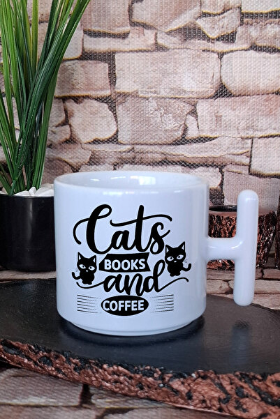 giftkonsept Cats Books and Coffee Themed Cat Book Coffee Gift Printed t Handle Latte Cup Mug