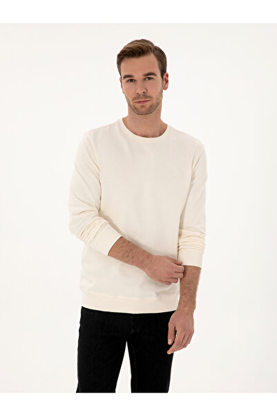 Cacharel Ekru Regular Fit %100 Pamuk 3 İplik Bisiklet Yaka Sweatshirt 50318974-VR019