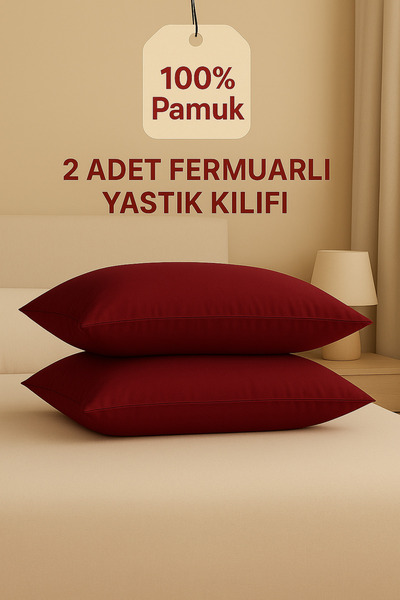 ÇIQRIK HOME 2 Adet Fermuarlı Bordo Renk Yastık Kılıfı