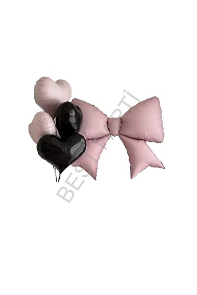 BEST PARTİ DOĞUM GÜNÜ PARTİ SÜSLERİ Pink Color Bow and Heart Foil Balloon Set