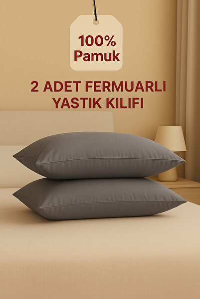 ÇIQRIK HOME 2 Adet Fermuarlı Antrasit Yastık Kılıfı