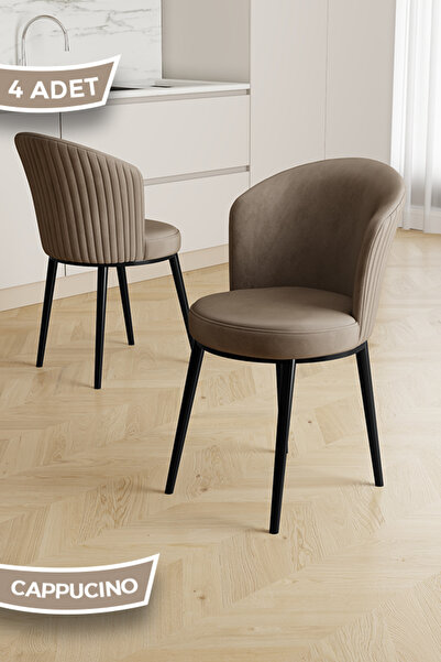 Canisa Risa Serisi 4 Adet Cappucino Mutfak Sandalyesi Siyah Metal Ayak 1.Sını...
