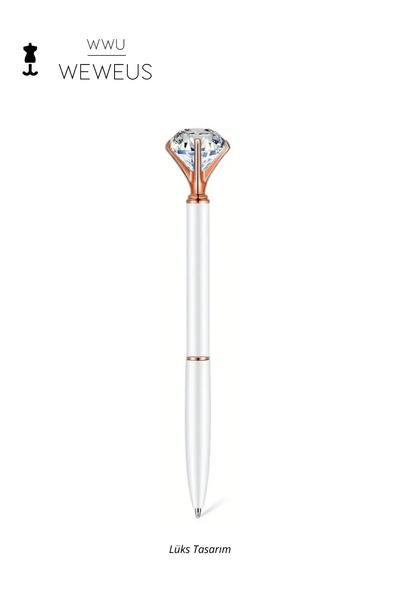 Weweus White Rose Detailed Crystal Shape Luxury Ballpoint Pen