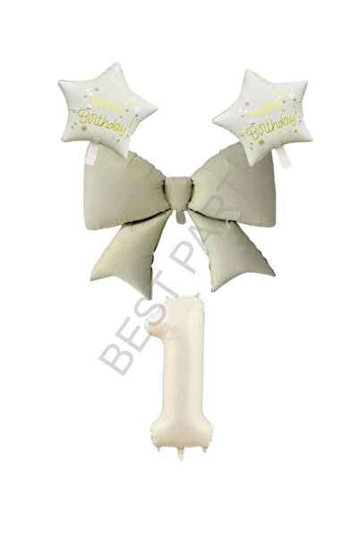 BEST PARTİ DOĞUM GÜNÜ PARTİ SÜSLERİ Cream Color Star Bow Number Foil Balloon ...