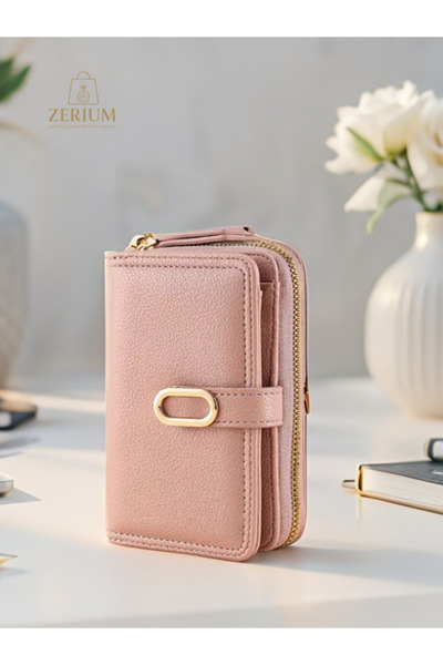 ZERİUM Stylishly Designed Snap Closure Zippered Faux Leather Women's Wallet & Card Holder