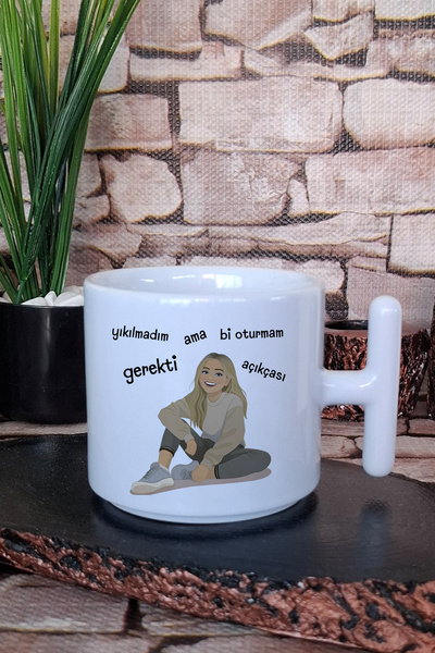 giftkonsept I'M Not Broken, but I Need to Sit Down. Frankly, Printed Gift T-Handle Latte Cup Mug.