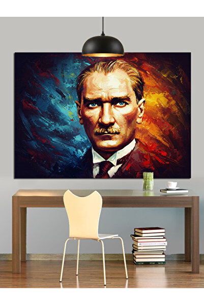 Artmeg Pictură în ulei Portretul Atatürk Pânză decorativă - Masă din lemn MDF