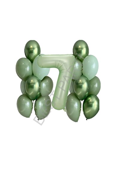 BEST PARTİ DOĞUM GÜNÜ PARTİ SÜSLERİ Water Green Number and Balloon Set Age 7