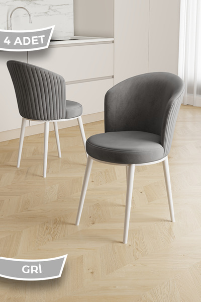 Canisa Risa Serisi 4 Adet Gri Mutfak Sandalyesi Beyaz Metal Ayak 1.Sınıf Baby...