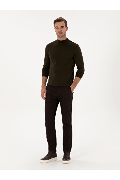 Cacharel Dark Brown Slim Fit Cotton Blend Dobby Canvas Pants 50311720-Vr084