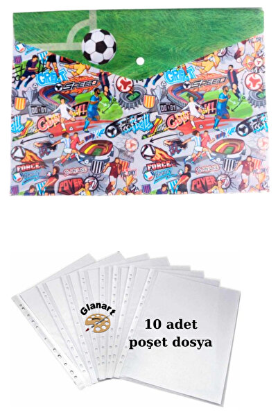 Glanart a4 boy çıt çıt ödev dosyası +10' lu poşet dosya sporcular