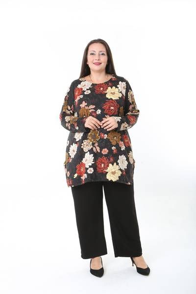 MODA LİZZA Women's Wool Viscose Lycra Fabric Patterned Large Size Tunic