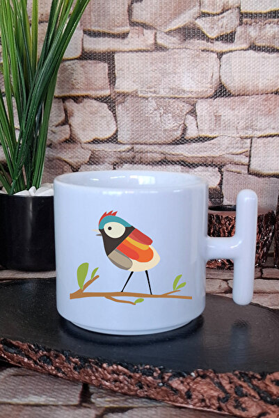 giftkonsept Colorful Chirping Bird Printed T-Handle Latte Cup Mug