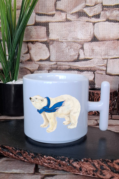 giftkonsept كوب لاتيه مطبوع عليه دب قطبي لطيف وممتع مع مقبض على شكل حرف T