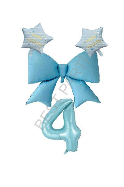 BEST PARTİ DOĞUM GÜNÜ PARTİ SÜSLERİ Blue Color Star Bow Number Foil Balloon S...