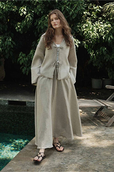 nslook Concept Store Hooopstore - Bağcıklı Dökümlü %100 Keten Kimono