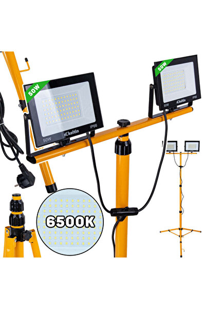 Keltin Proiector LED 2 x 50 W cu trepied telescopic, alb rece, 6500 K, K 02053