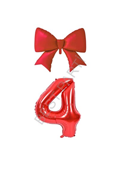 BEST PARTİ DOĞUM GÜNÜ PARTİ SÜSLERİ Red Color Bow Number Foil Balloon Set Age 4