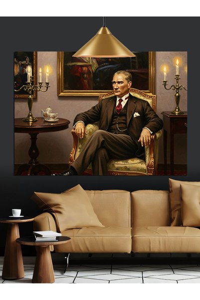 Mushen Studio Klasik Sandalyede Oturan Atatürk Dekoratif Kanvas - Mdf Ahşap Tablo Salon Dekoru Yatak Odası Dekoru Modern Ev Dekorasyonu Estetik Duvar Sanatı Dekoratif Tablo İç Mekan Tasarımı Şık Duvar Süsü