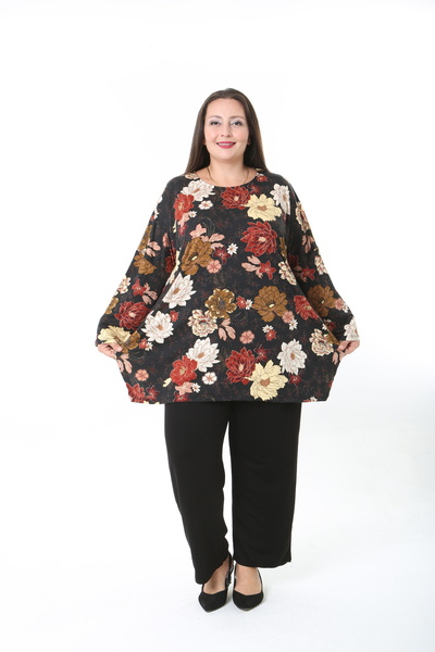 MODA LİZZA Women's Wool Viscose Lycra Fabric Patterned Large Size Tunic