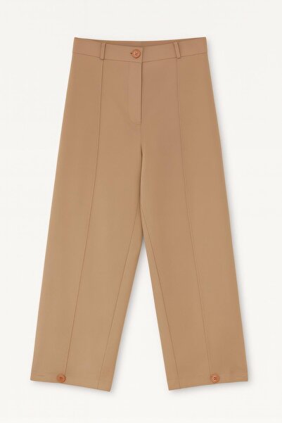 Mixray 4403 Women's Buttoned Wide Leg Palazzo Fabric Trousers Mink