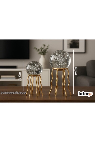 İnterlife Deniz Anası Model Gold Lüx 2li Kristal Cam Küreli Metal Şık Salon v...