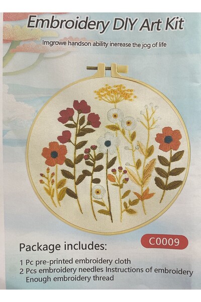 EleganTShoP Elegant Kanaviçe Baskılı Etamin Kiti (iplik, iğne, kumaş) 15*15 c...