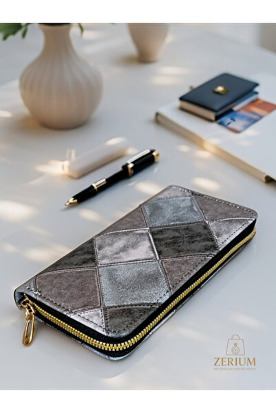 ZERİUM Color Block Zippered Faux Leather Trendy Women's Card Holder & Wallet