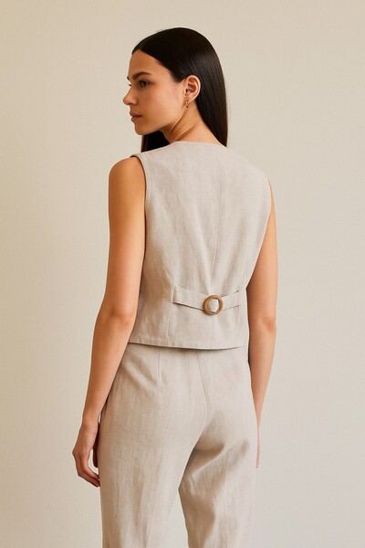 ARİNNASİDE Linen Blended Buckle Detailed Buttoned Vest
