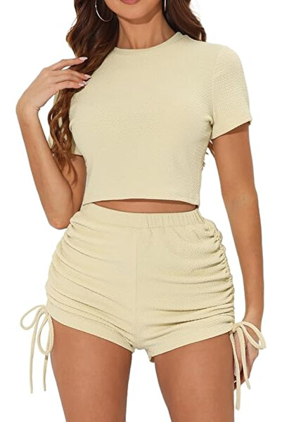 OEM Women's cream summer pants and top suit, M