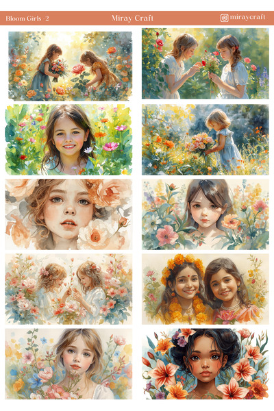 MirayDesign 1 list nalepnica sa temom cvetajućih devojaka 12*17 cm / spomenar...