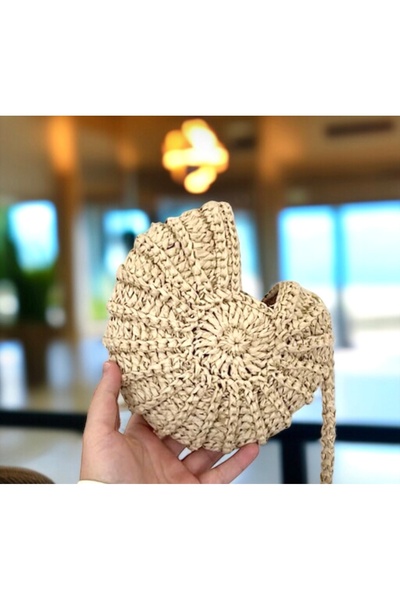 By G Tasarım Deniz Kabuğu Hasır Renk Kağıtip Örgü Çanta (Ayarlanabilir Askı)