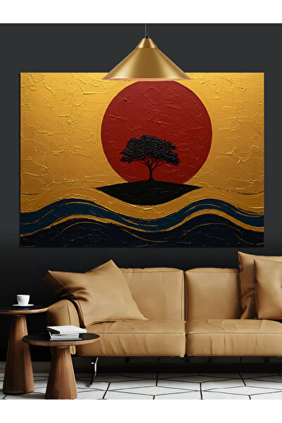 KanvasSepeti Soare roșu și copac, pictură decorativă în ulei, texturată, de î...