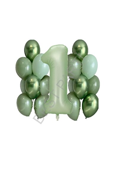 BEST PARTİ DOĞUM GÜNÜ PARTİ SÜSLERİ Su Yeşili Rakam ve Balon Seti Yaş 1