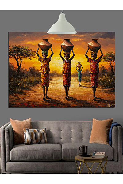 Tablo Mega Sepet Taşıyan Afrikalı Kadınlar Dekoratif Kanvas - Mdf Ahşap Tablo